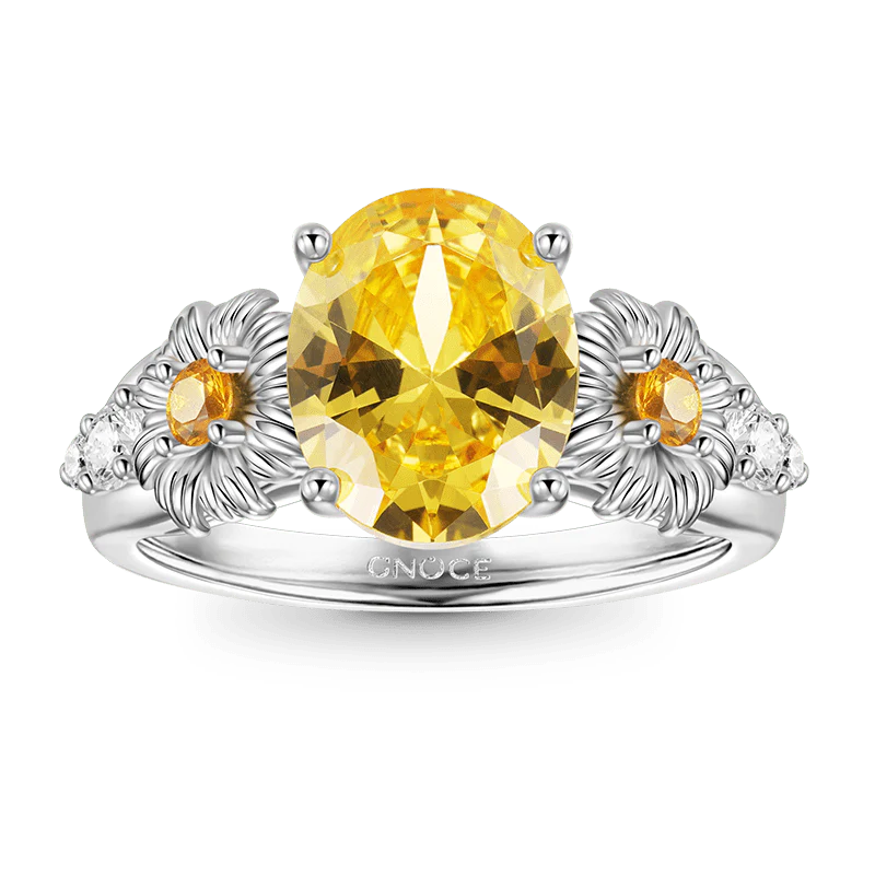 Gnoce Flower Oval Cut Promise Ring Platinum-plated Silver Blend
