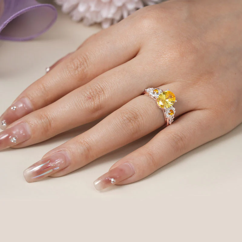 Gnoce Flower Oval Cut Promise Ring Platinum-plated Silver Blend - Image 4