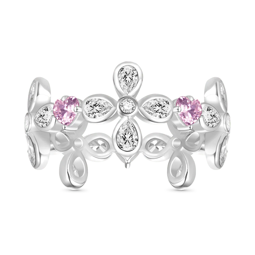 Gnoce Pear-shaped Stone Flower Ring Platinum-plated Silver Blend