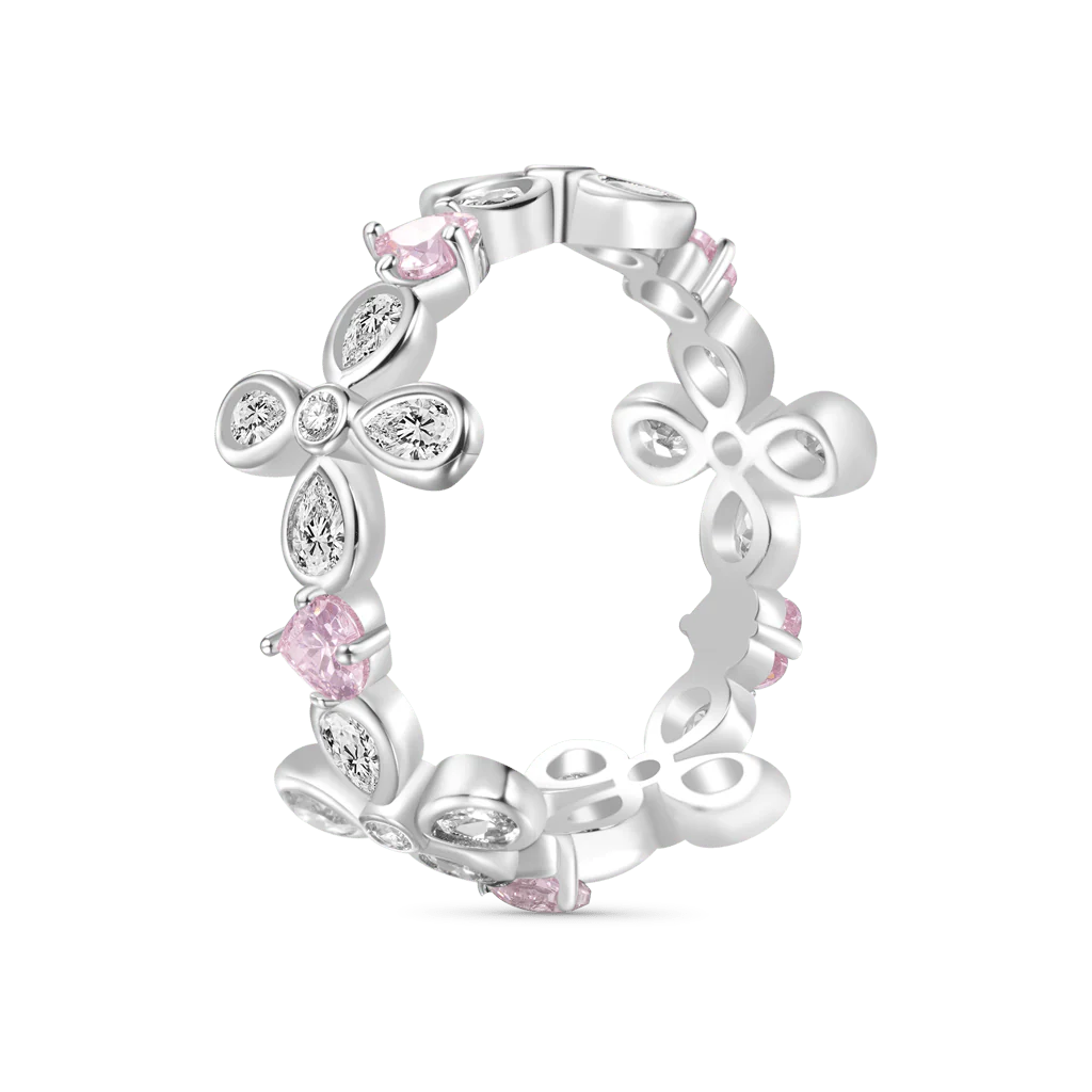 Gnoce Pear-shaped Stone Flower Ring Platinum-plated Silver Blend - Image 2