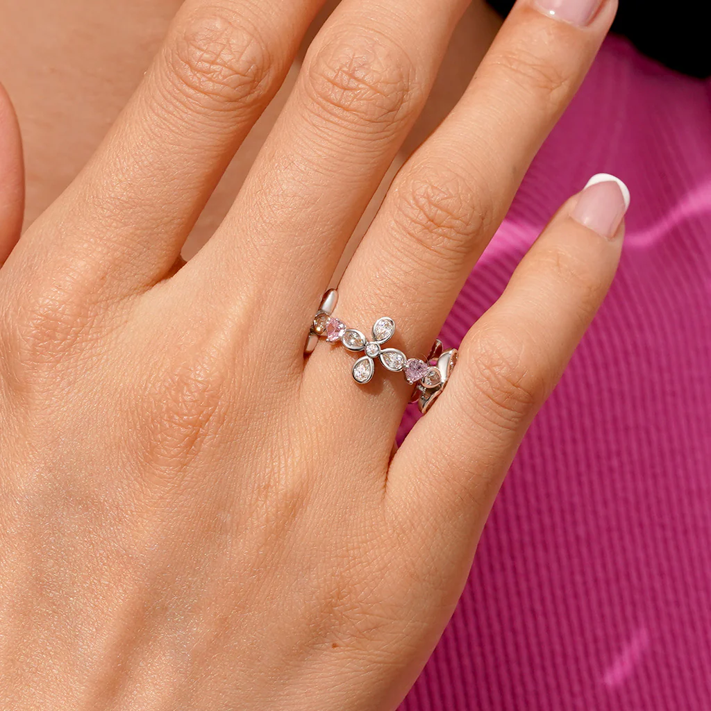 Gnoce Pear-shaped Stone Flower Ring Platinum-plated Silver Blend - Image 5