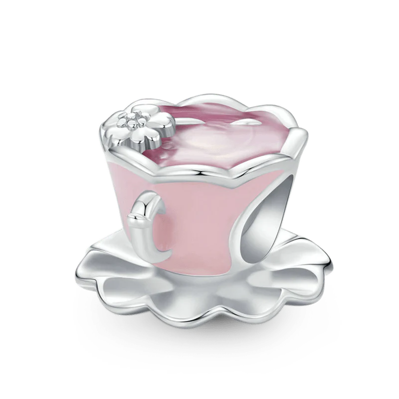 Gnoce Pink Flower Tea Cup Charm