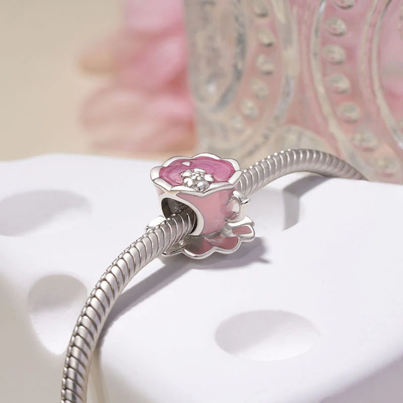 Gnoce Pink Flower Tea Cup Charm - Image 2