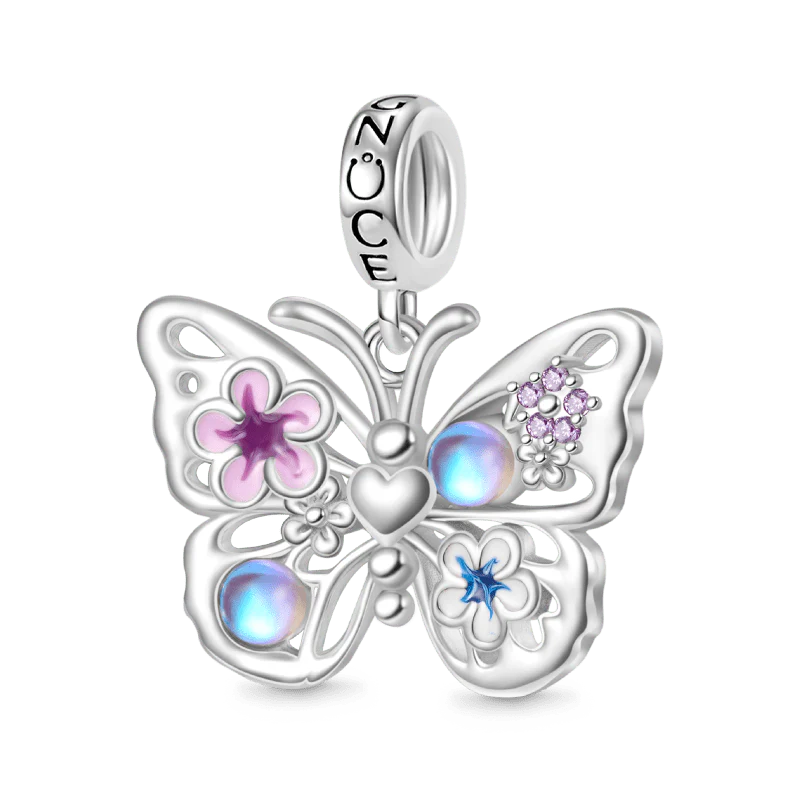 Gnoce Sparkling Flying Butterfly Moonstone Charm Platinum-plated Silver Blend