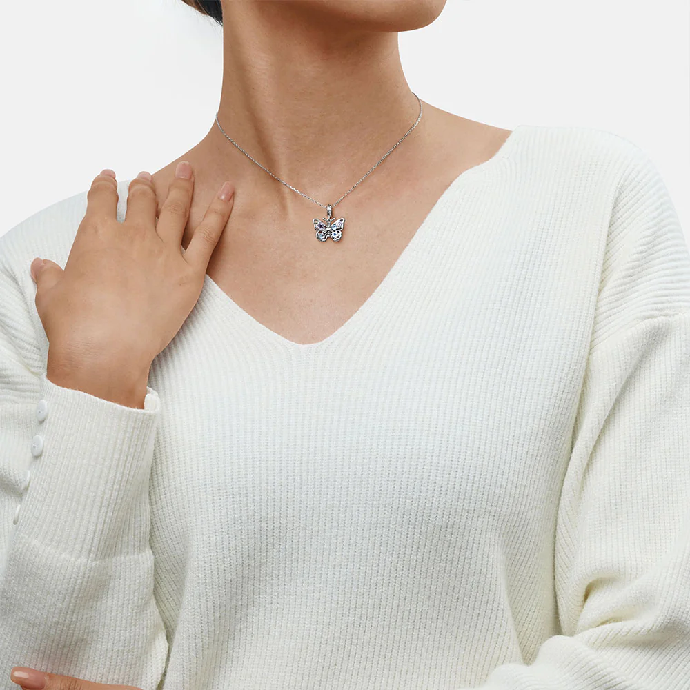 Gnoce Sparkling Flying Butterfly Moonstone Charm Platinum-plated Silver Blend - Image 6