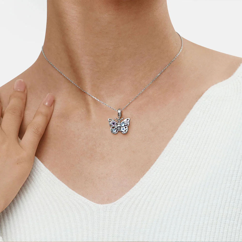 Gnoce Sparkling Flying Butterfly Moonstone Charm Platinum-plated Silver Blend - Image 7