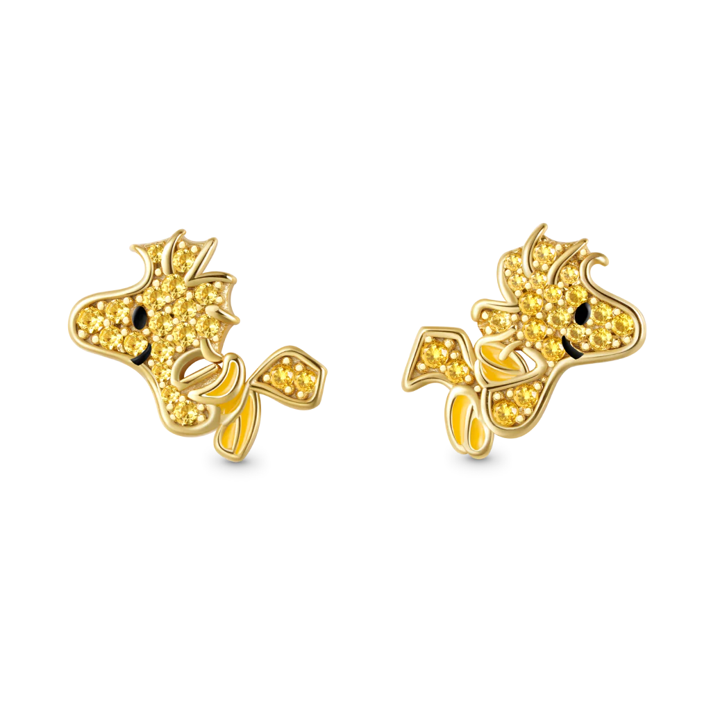 Gnoce Peanuts Smiling Flying Woodstock Diamond Stud Earrings