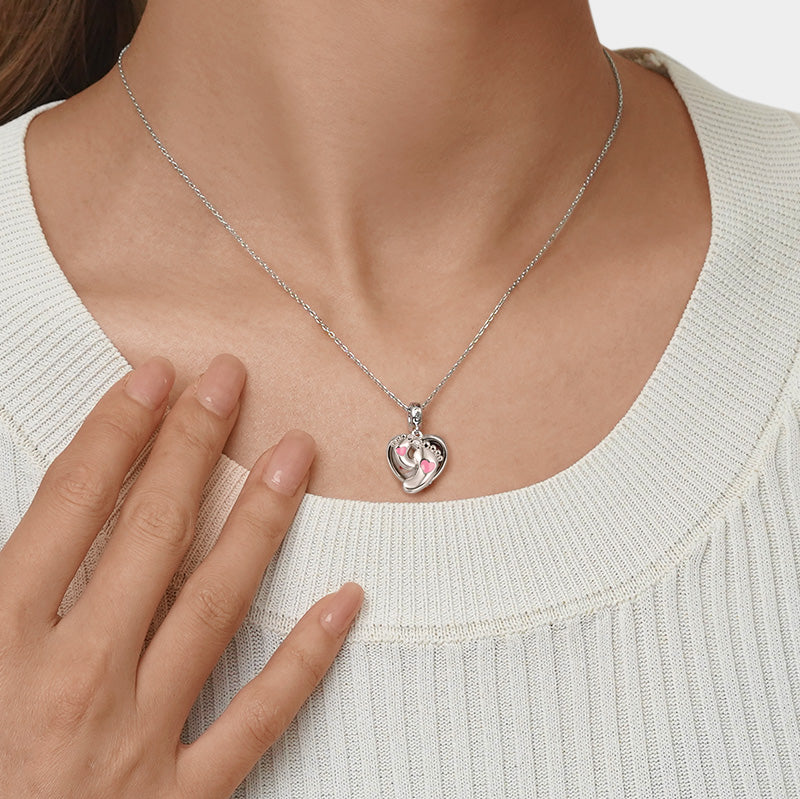 Gnoce Baby Footprints & Heart Engravable Charm Platinum-plated Silver Blend - Image 5