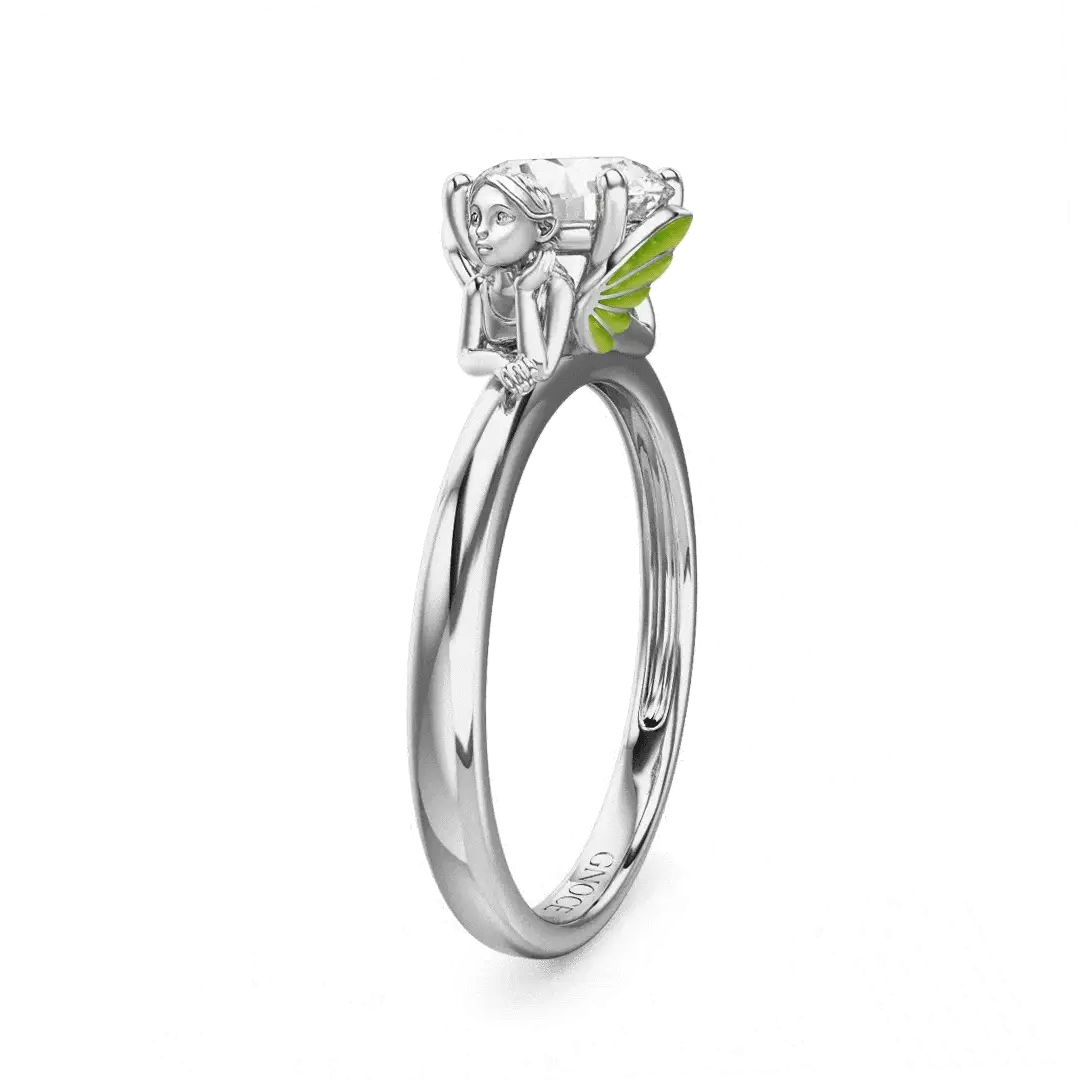 Gnoce Glow-in-the-Dark Forest Elves Embraces Moissanite Ring Platinum-plated Silver Blend - Image 4