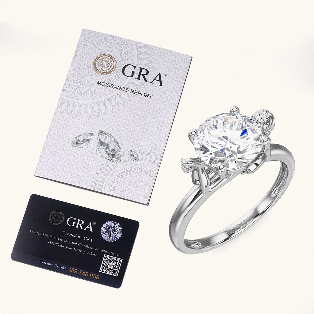 Gnoce Glow-in-the-Dark Forest Elves Embraces Moissanite Ring Platinum-plated Silver Blend - Image 6