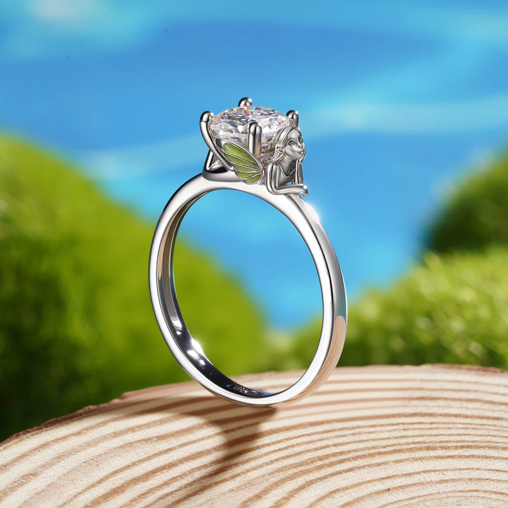 Gnoce Glow-in-the-Dark Forest Elves Embraces Moissanite Ring Platinum-plated Silver Blend - Image 7