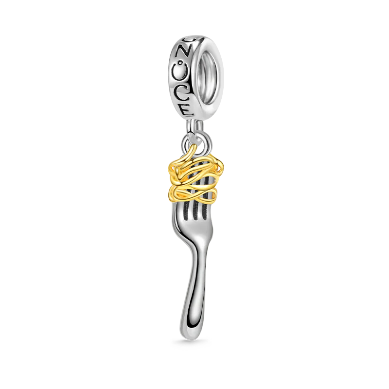 Gnoce Fork & Pasta Charm Platinum-plated Silver Blend