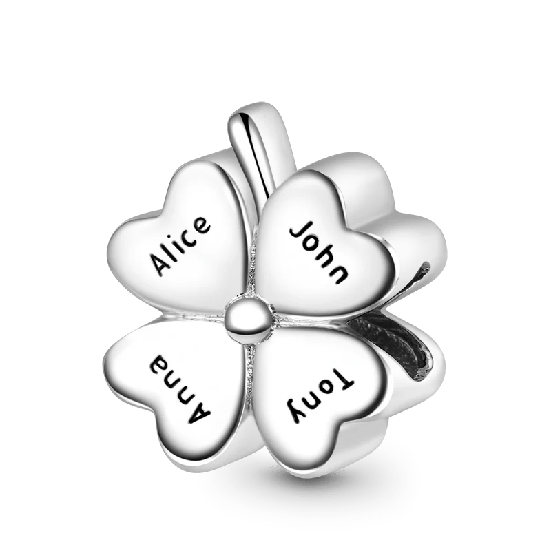 Gnoce Lucky Four-leaf Clover Engravable Charm Platinum-plated Silver Blend - Image 2