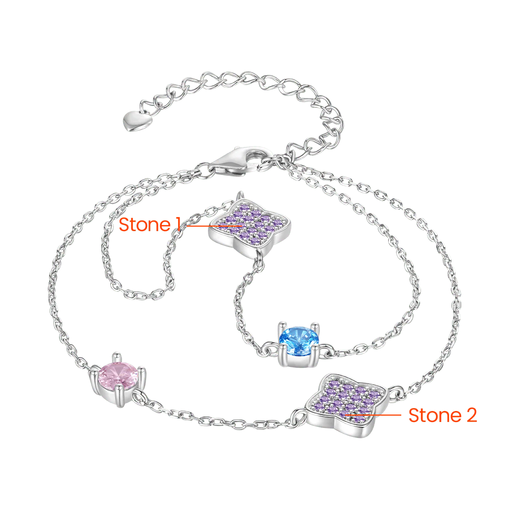 Gnoce Four-Leaf Clover Birthstone Adjustable Bracelet - Image 3