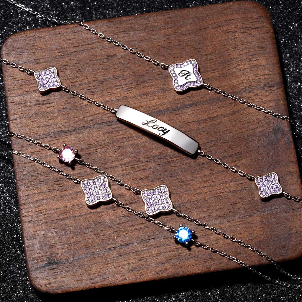Gnoce Four-Leaf Clover Birthstone Adjustable Bracelet - Image 4