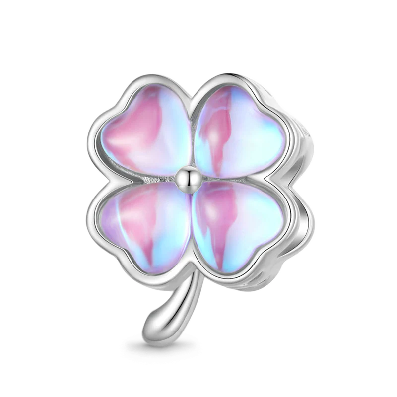 Gnoce Pink Heart Four Leaf Clover Charm