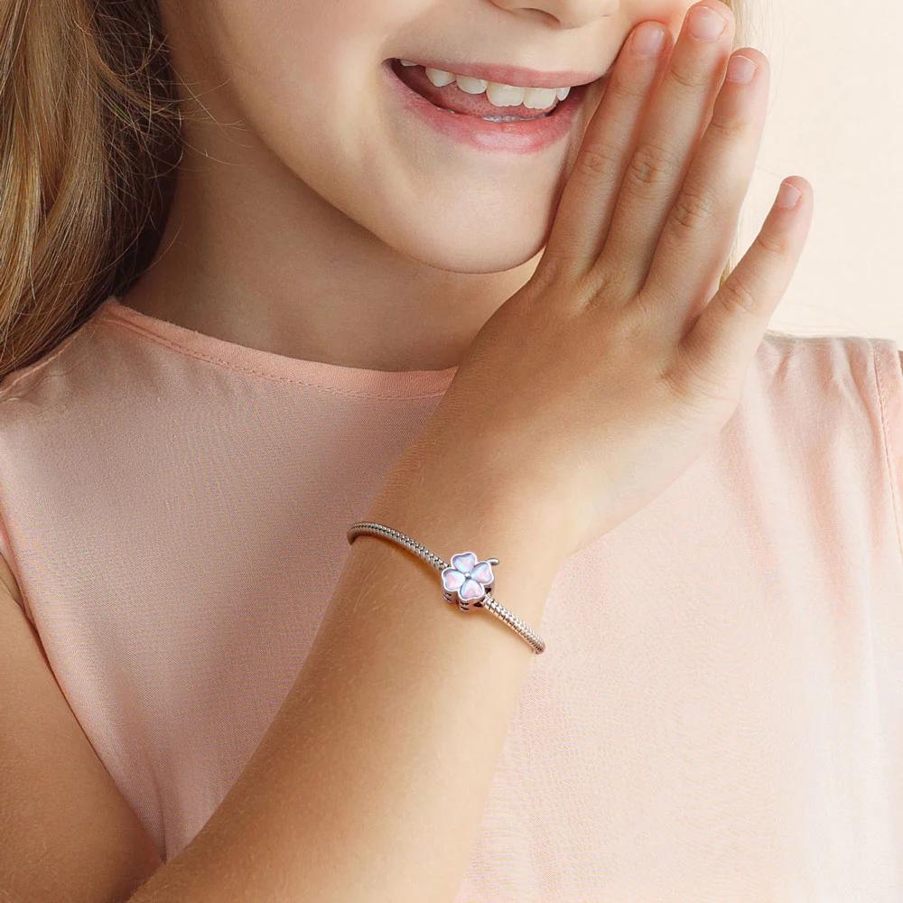 Gnoce Pink Heart Four Leaf Clover Charm - Image 4