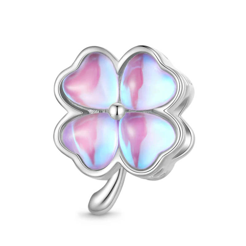 Gnoce Pink Heart Four Leaf Clover Charm