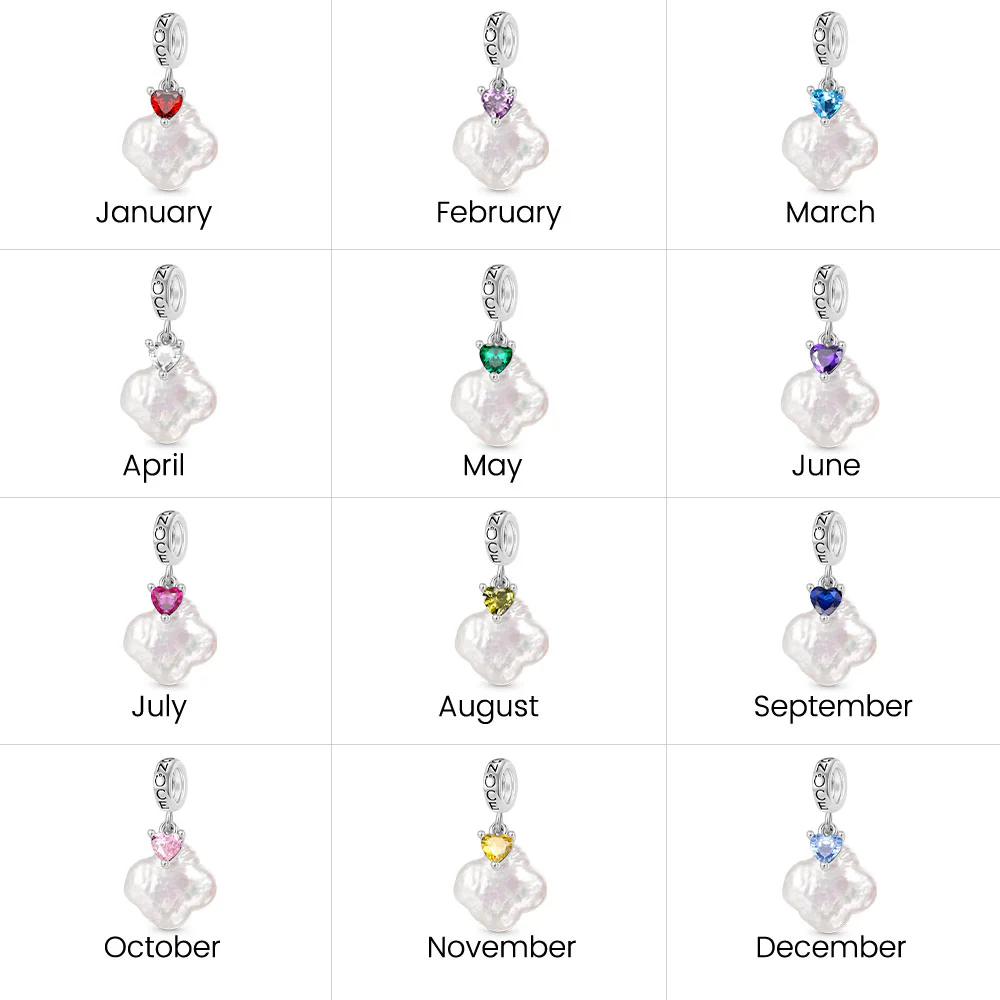 Gnoce Four-leaf Clover Pearl Birthstone Heart Charm Platinum-plated Silver Blend - Image 7