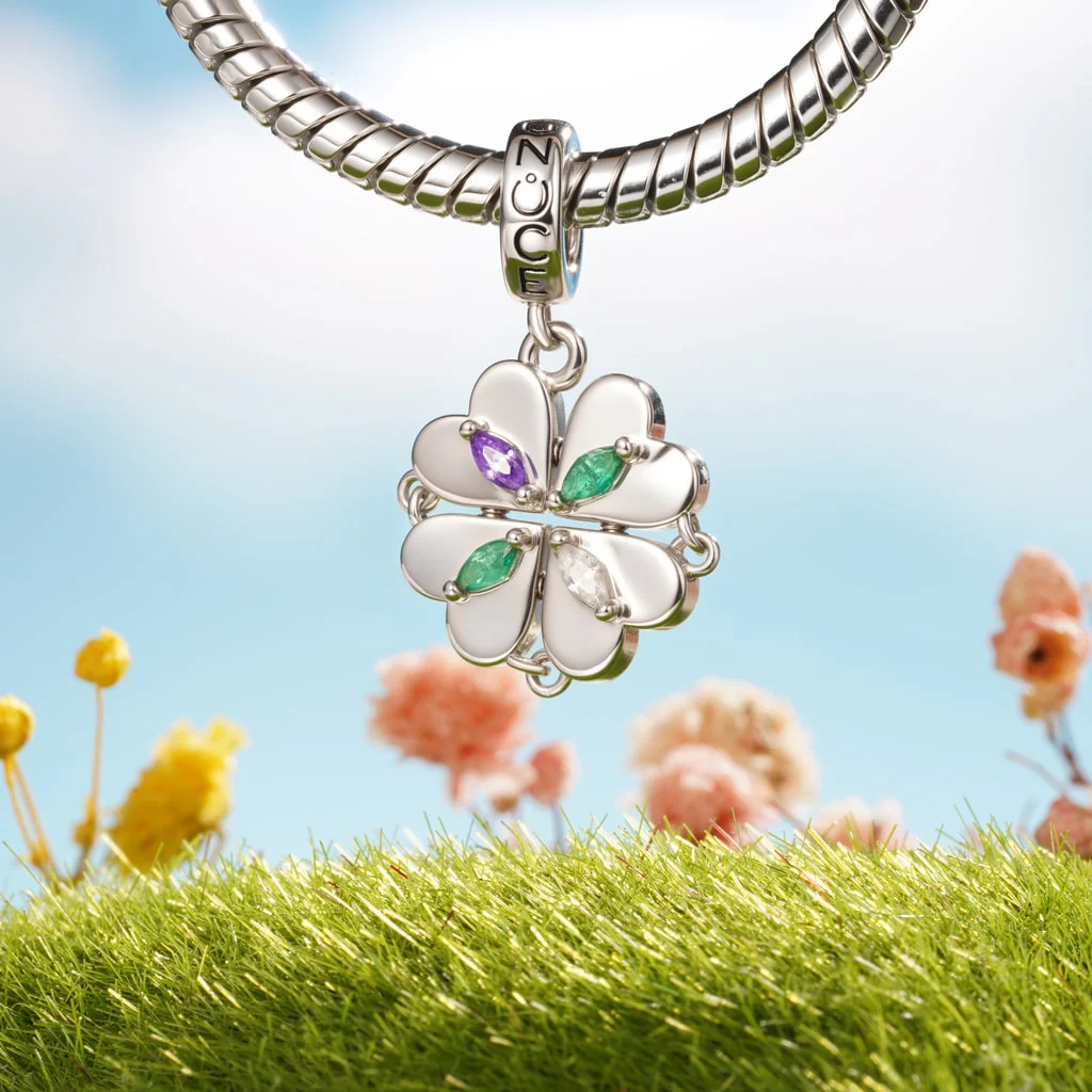 Gnoce Engravable Magnetic Clover Birthstone Charm Platinum-plated Silver Blend - Image 6