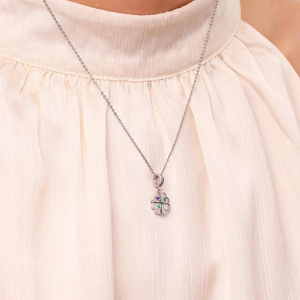 Gnoce Engravable Magnetic Clover Birthstone Charm Platinum-plated Silver Blend - Image 9