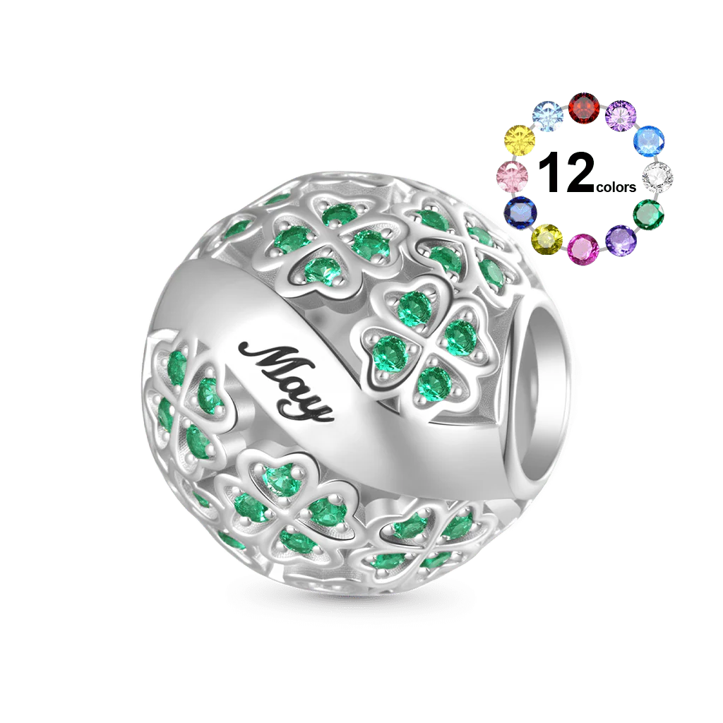 Gnoce Glittering Birthstone Clover Charm Platinum-plated Silver Blend