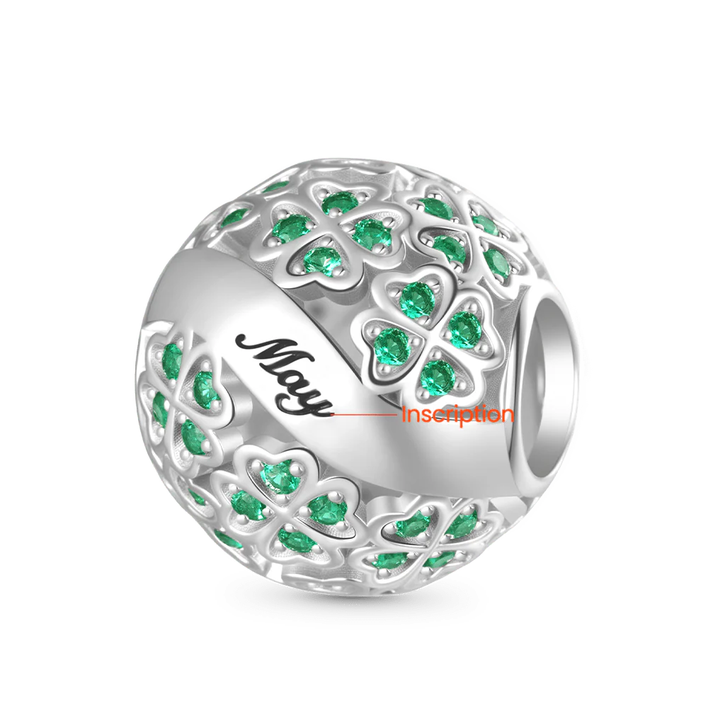 Gnoce Glittering Birthstone Clover Charm Platinum-plated Silver Blend - Image 2