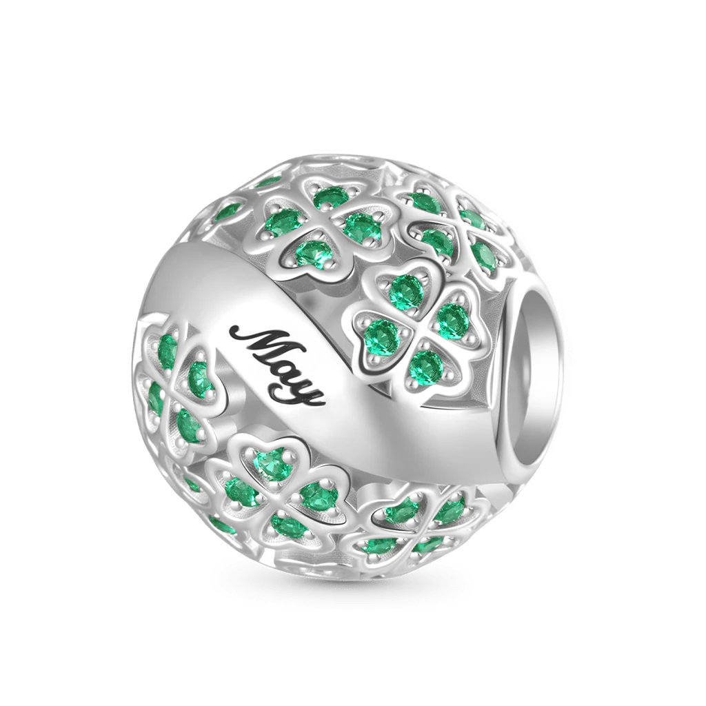 Gnoce Glittering Birthstone Clover Charm Platinum-plated Silver Blend - Image 3