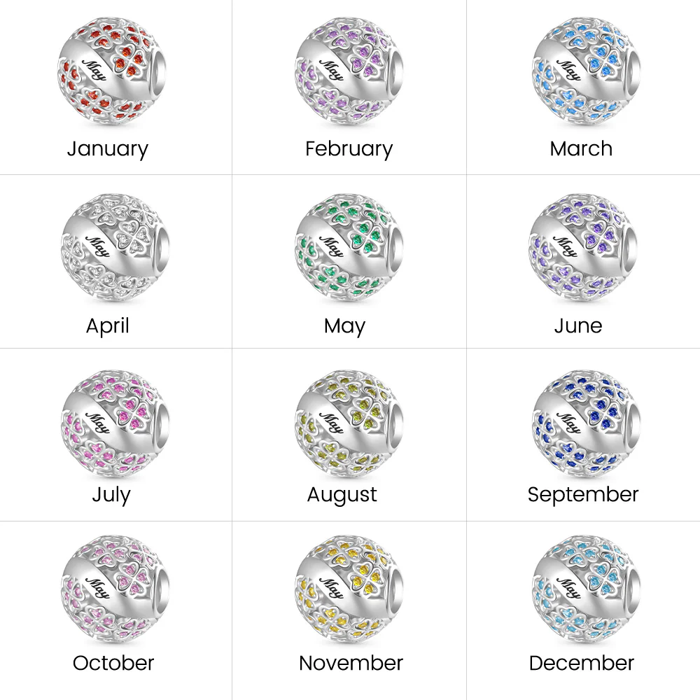 Gnoce Glittering Birthstone Clover Charm Platinum-plated Silver Blend - Image 4