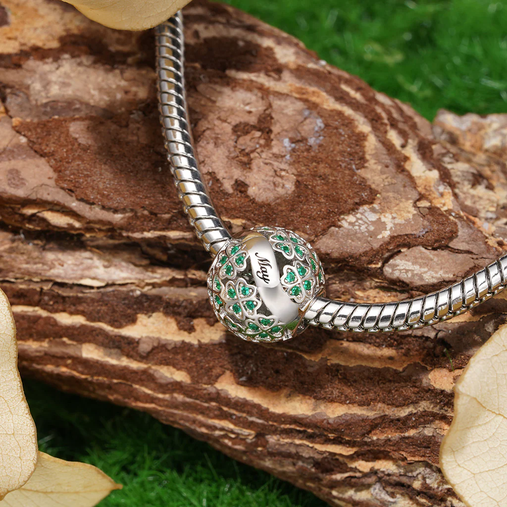 Gnoce Glittering Birthstone Clover Charm Platinum-plated Silver Blend - Image 5