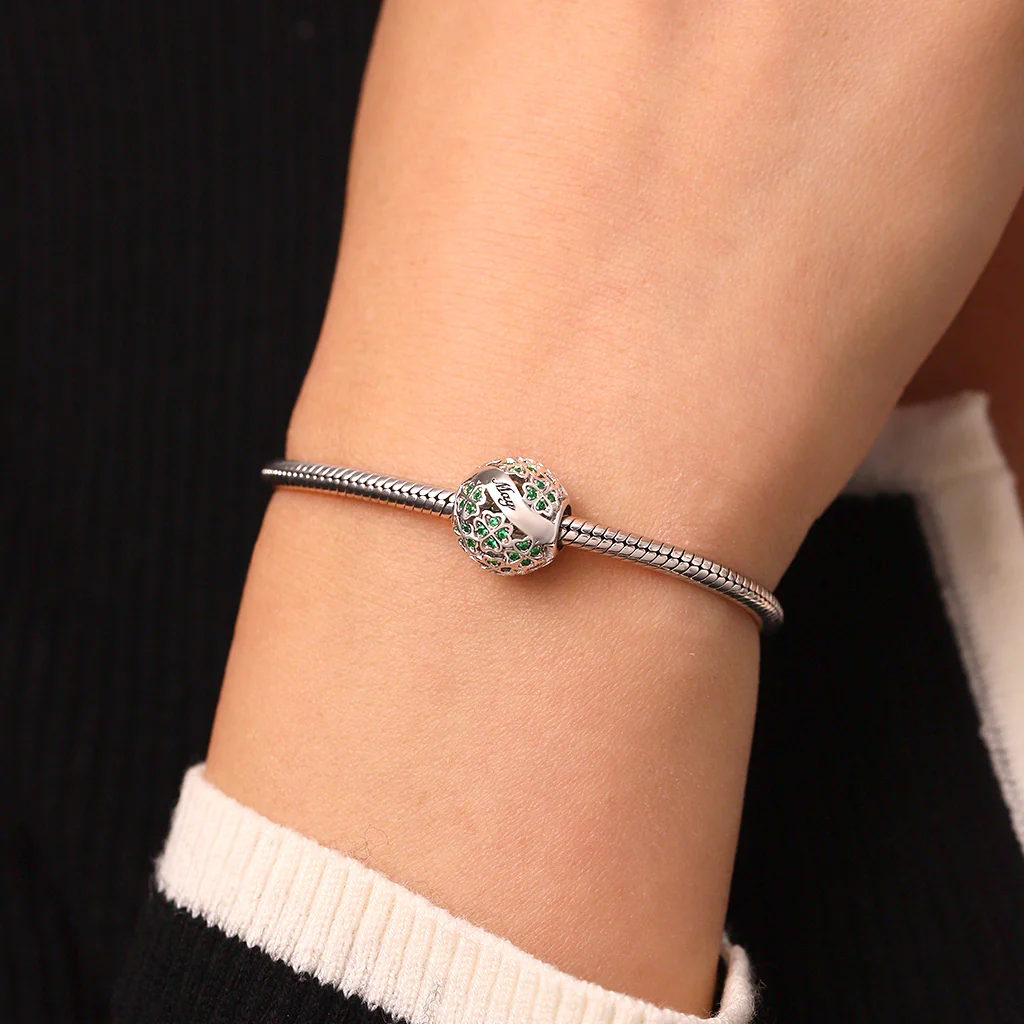 Gnoce Glittering Birthstone Clover Charm Platinum-plated Silver Blend - Image 7
