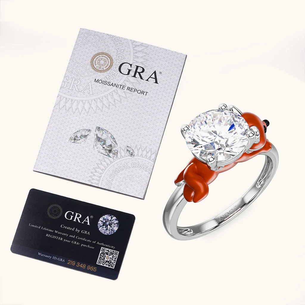 Gnoce Fox Embraces Moissanite Ring Platinum-plated Silver Blend - Image 6