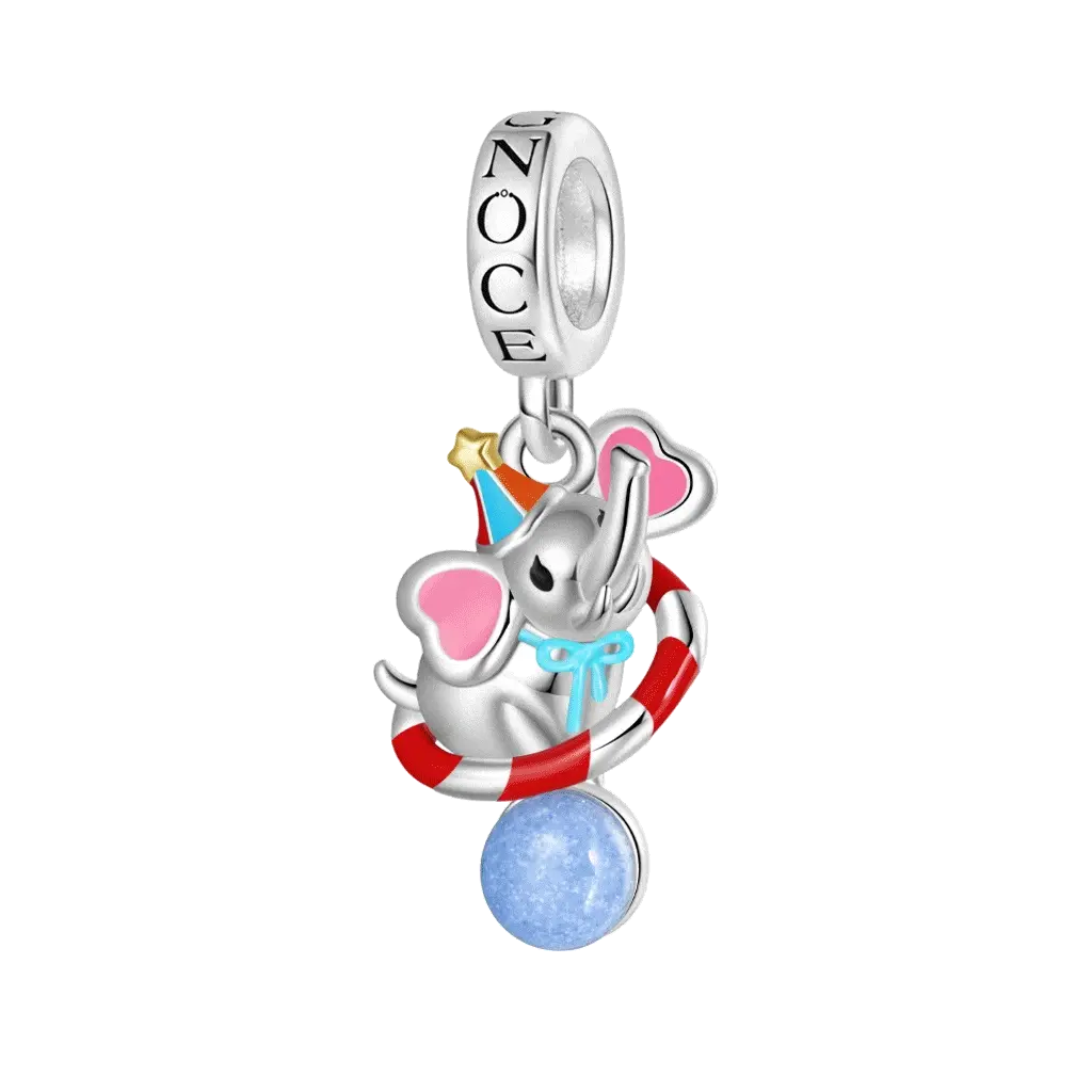 Gnoce Funny Circus Elephant Glow-in-the-Dark Charm Platinum-plated Silver Blend