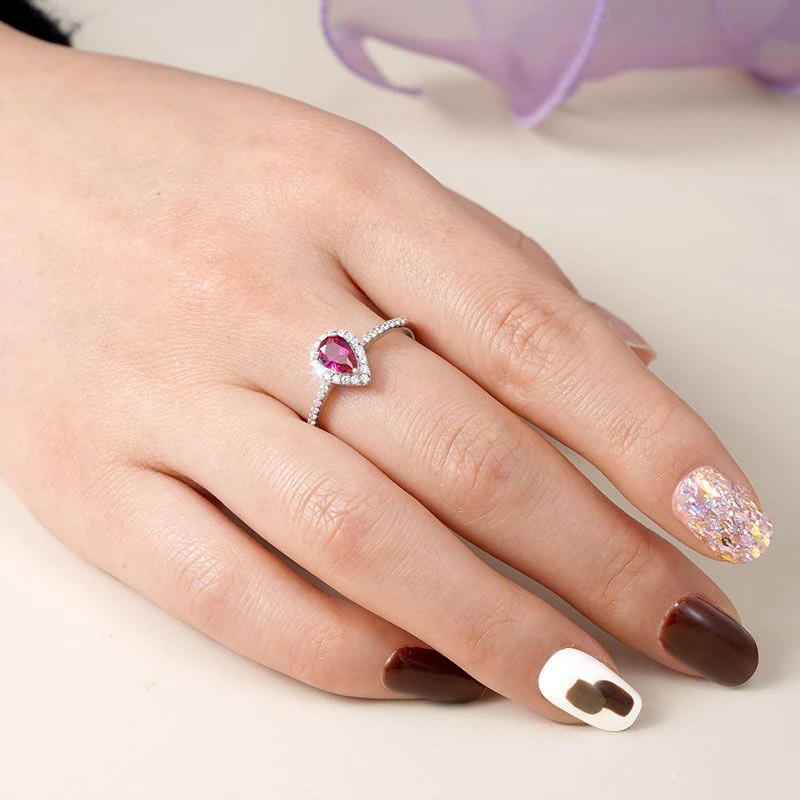 Gnoce Fuxia Teardrop Cut Promise Ring Platinum-plated Silver Blend - Image 6