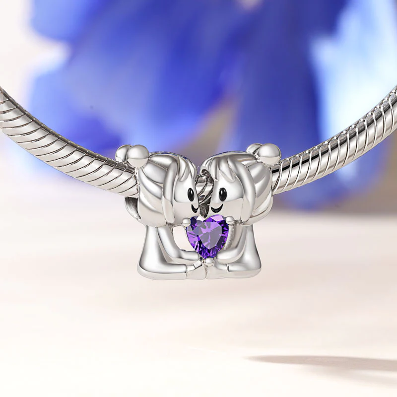 Gnoce Gemini Zodiac Sign Embraces Heart Gem Charm - Image 2