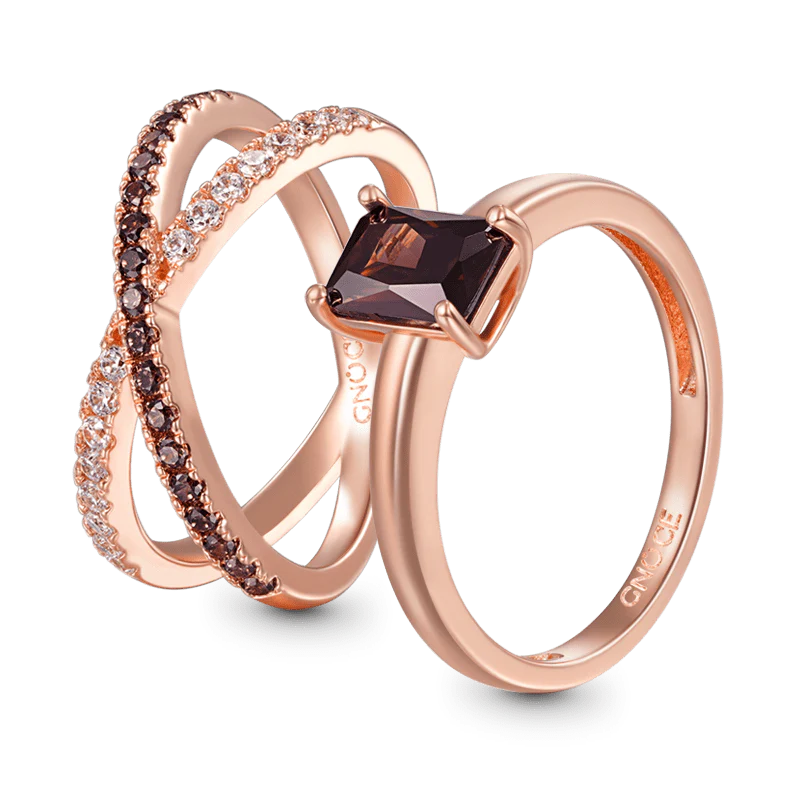 Gnoce Radiant-cut Geometric Stackable Ring Set Platinum-plated Silver Blend - Image 2