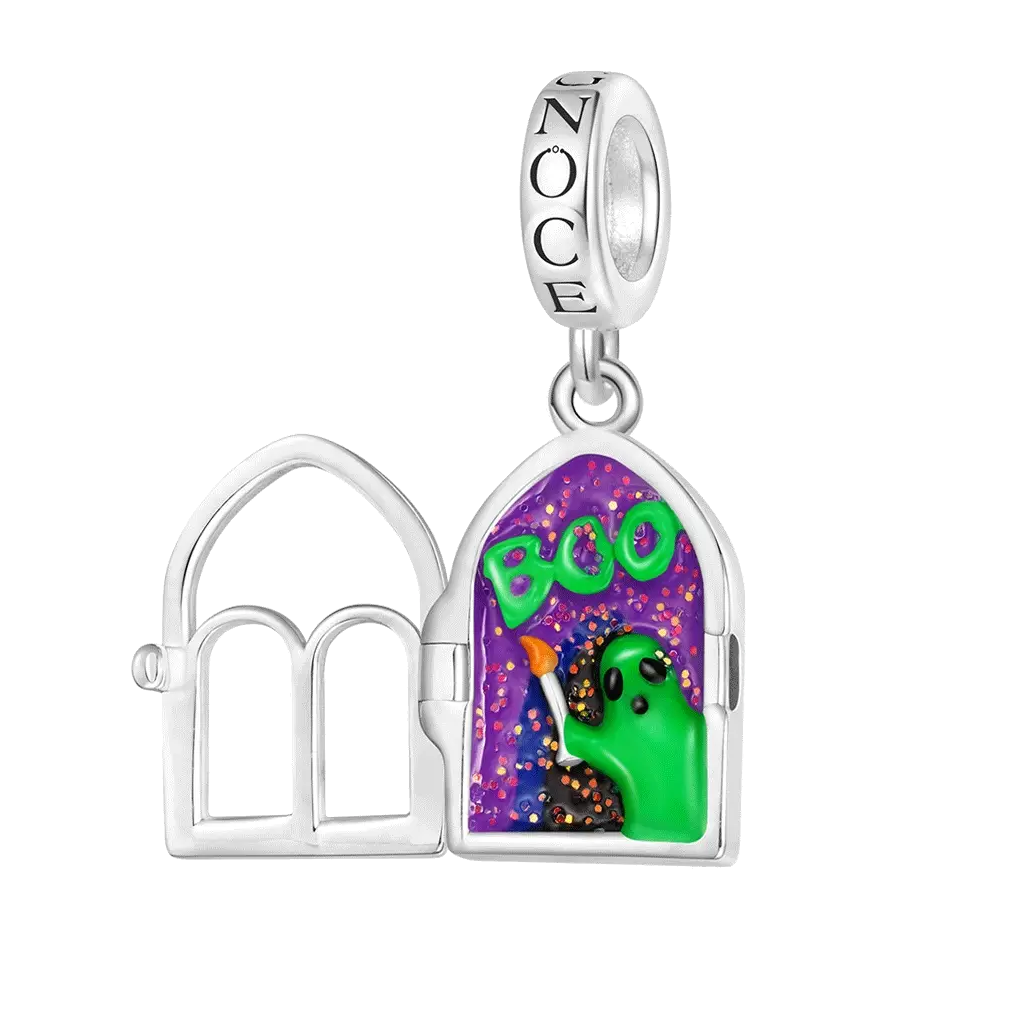 Gnoce Halloween Ghost Boo Spooky Window Charm Platinum-plated Silver Blend