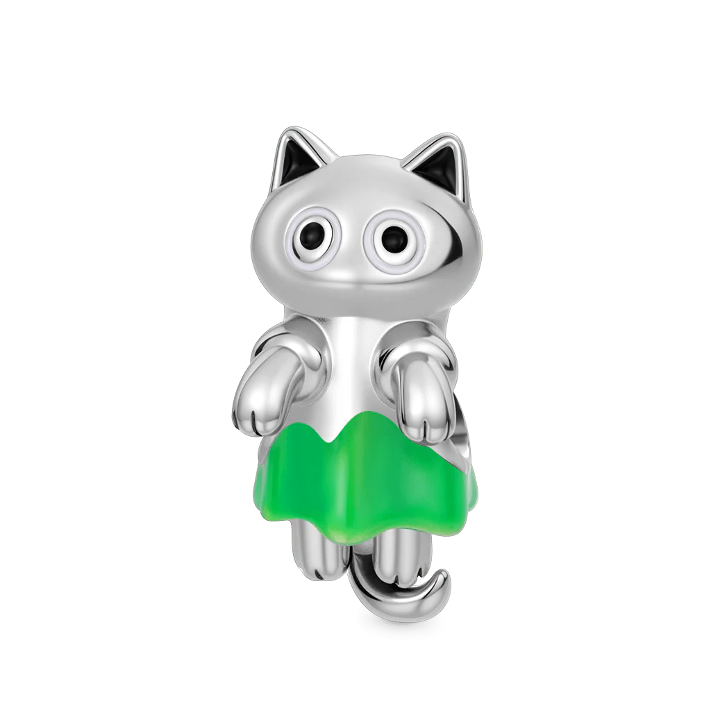 Gnoce Glow-in-the-Dark Ghost Cat Charm Platinum-plated Silver Blend