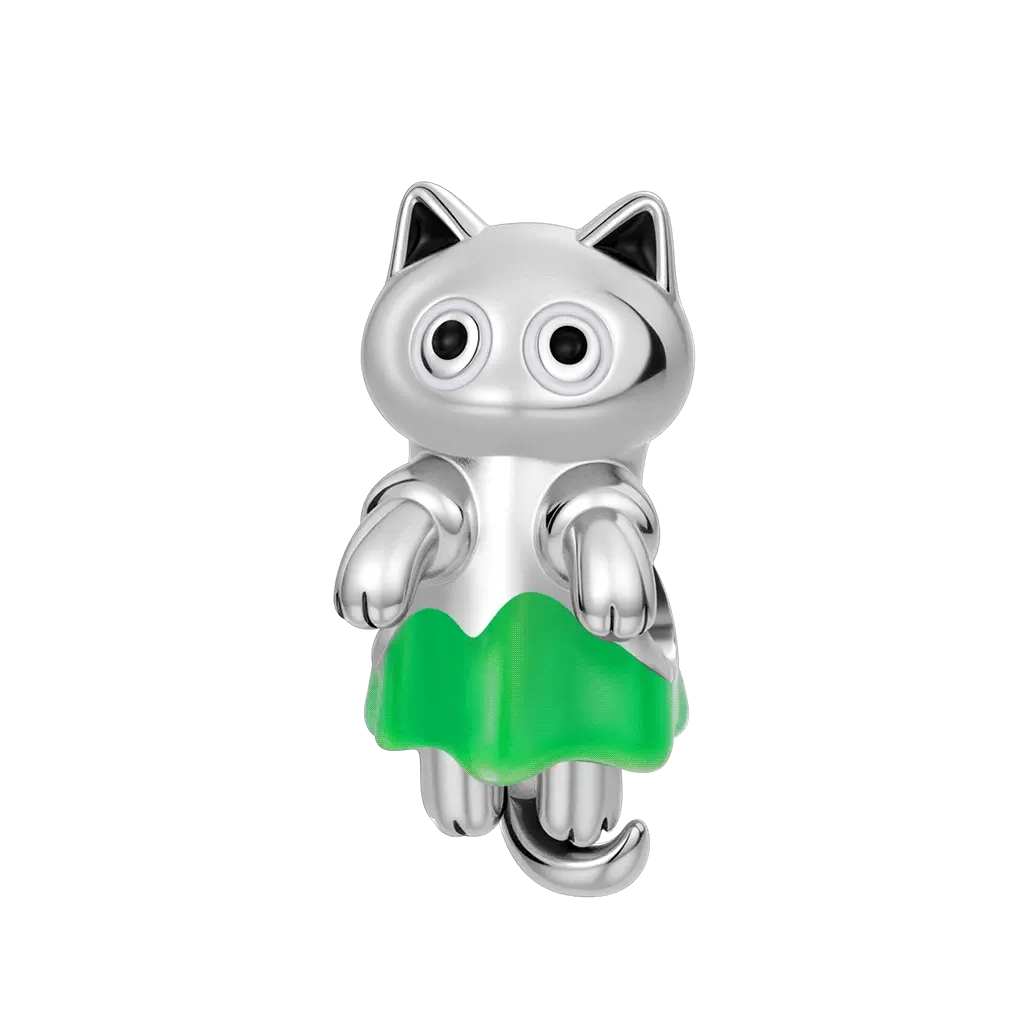 Gnoce Glow-in-the-Dark Ghost Cat Charm Platinum-plated Silver Blend - Image 2