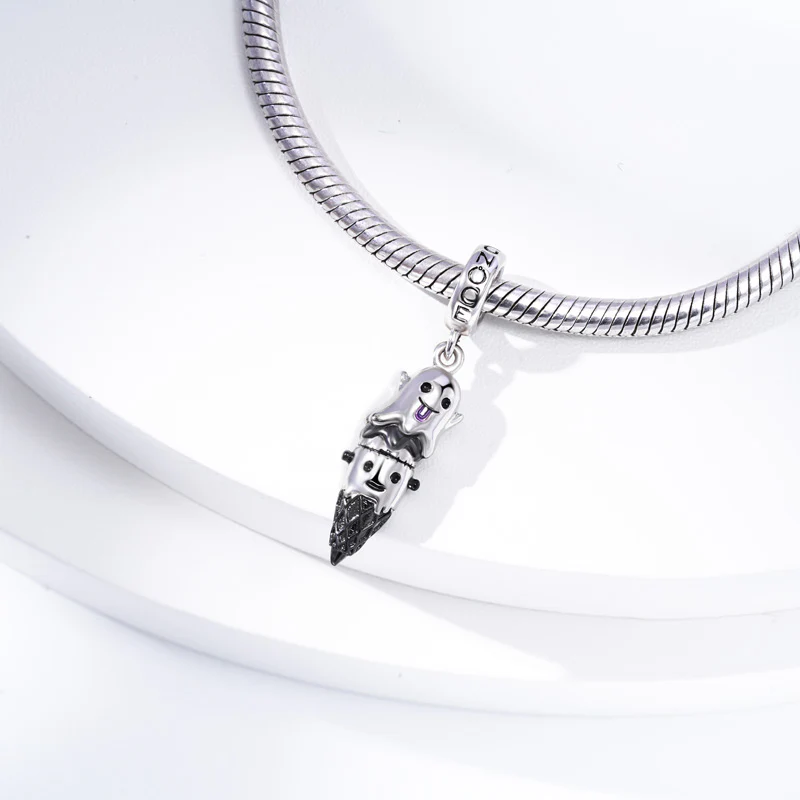 Gnoce Halloween Ghost Ice Cream Cone Charm Platinum-plated Silver Blend - Image 2