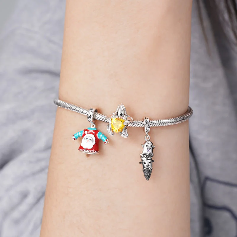 Gnoce Halloween Ghost Ice Cream Cone Charm Platinum-plated Silver Blend - Image 3