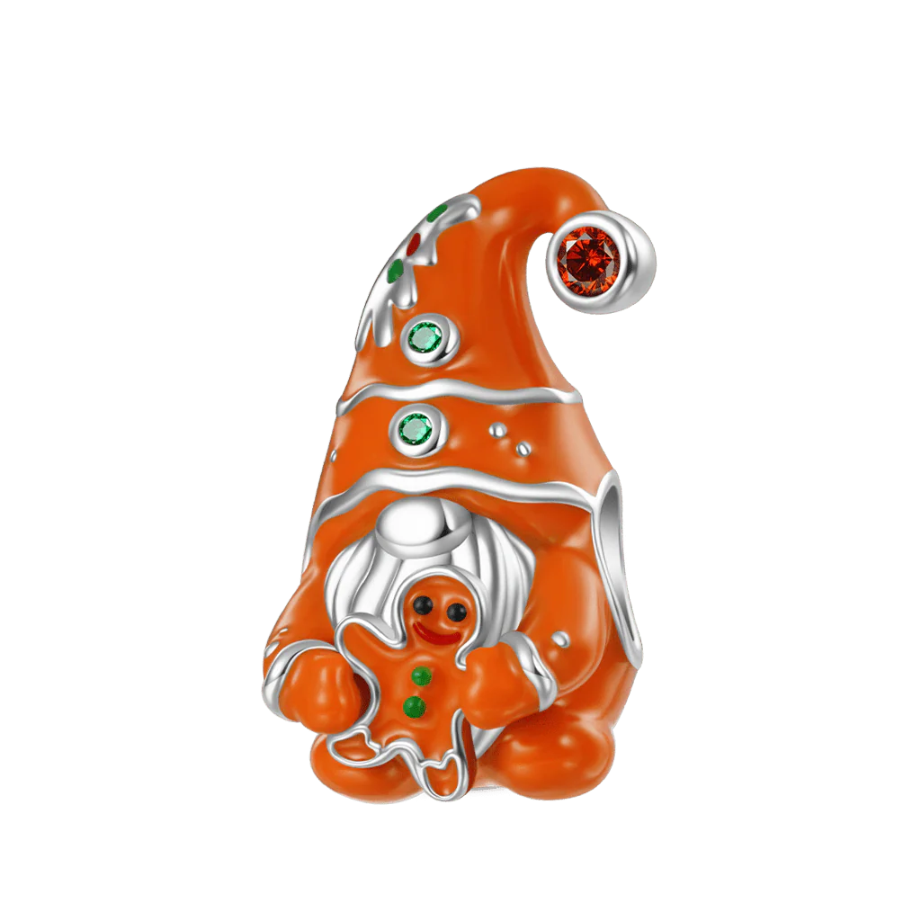 Gnoce Christmas Gingerbread Gnome Charm Platinum-plated Silver Blend