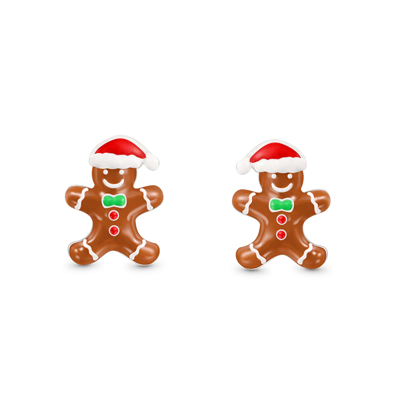 Gnoce Christmas Gingerbread Man Stud Earrings Platinum-plated Silver Blend