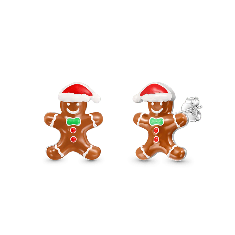 Gnoce Christmas Gingerbread Man Stud Earrings Platinum-plated Silver Blend - Image 2