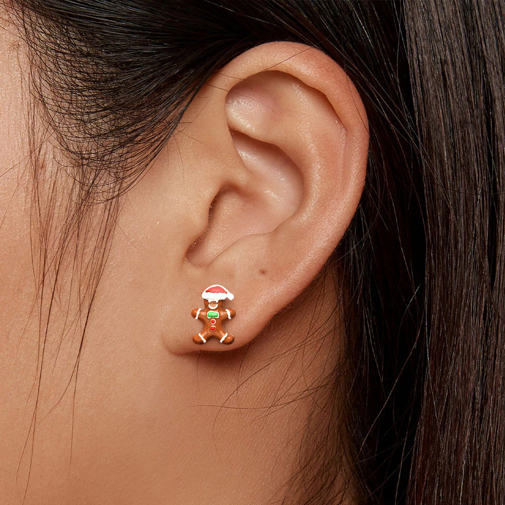 Gnoce Christmas Gingerbread Man Stud Earrings Platinum-plated Silver Blend - Image 5