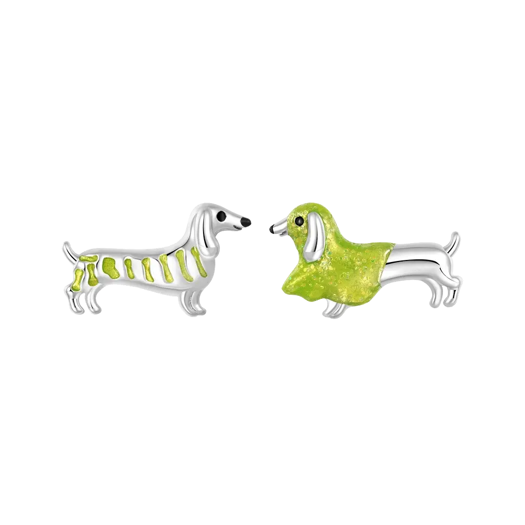 Gnoce Glow-in-the-Dark Dachshund Earrings Platinum-plated Silver Blend