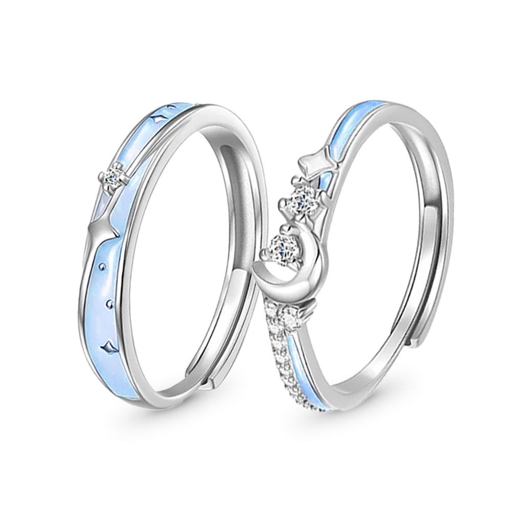 Gnoce Glowing Band Moon Adjustable Couple Rings - Image 2