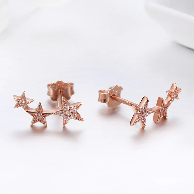 Gnoce 18K Rose Gold Star Stud Earrings - Image 3