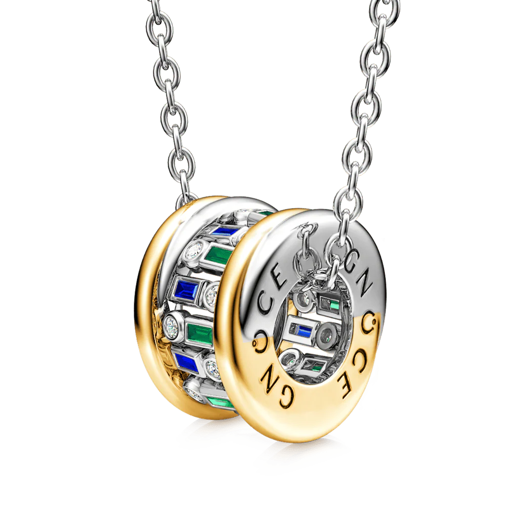 Gnoce Green Emerald Cut Drum Necklace Platinum-plated Silver Blend