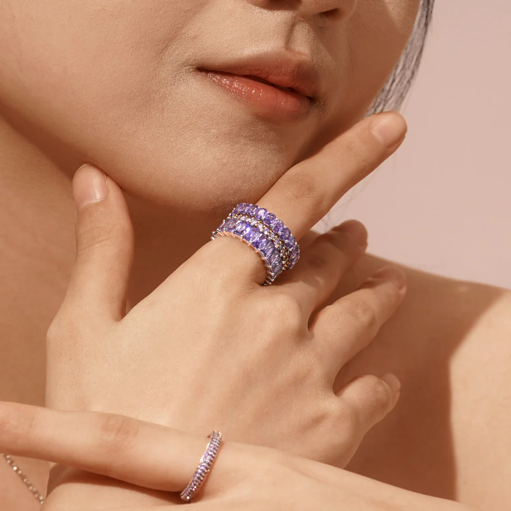 Gnoce Amethyst Baguette Cut Ring Platinum-plated Silver Blend - Image 7
